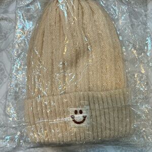 Othr Cream Beanie with Smiley Face Design